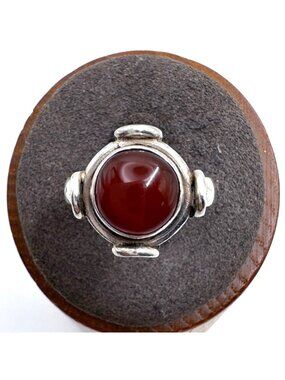 Sterling Silver Carnelian Scalloped Design Bezel Set Statement Ring Size 7.25
